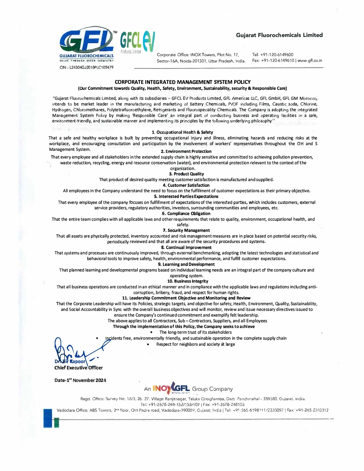 GFL Registration certificate